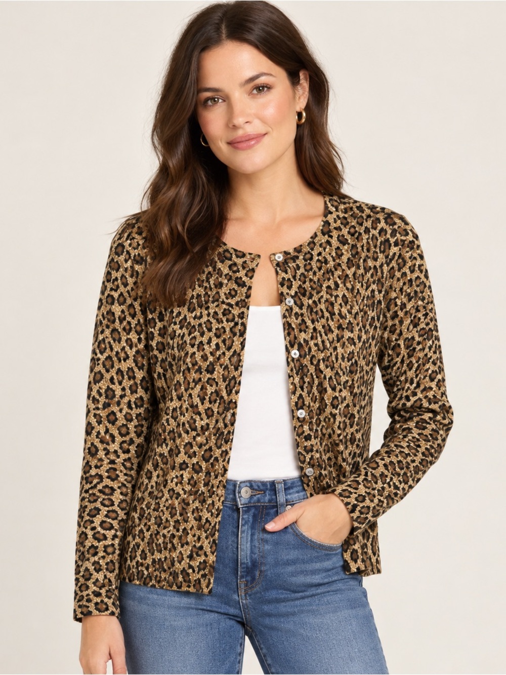 Lauren Ralph Lauren 85% Silk Leopard Print Cardigan - Size XL
